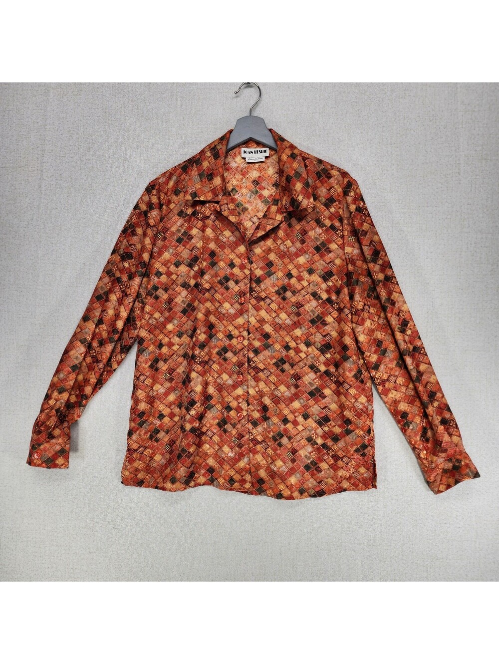 VTG Women's 14 Retro Autumn Geometric Patchwork Design Blouse Grannycore